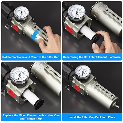 TAILONZ PNEUMATIC 0-240PSI 3/4 Inch NPT Industrial Heavy Duty Particulate Filter and Regulator, Particulate Filter, Coalescing Filter (Manual Drainage)