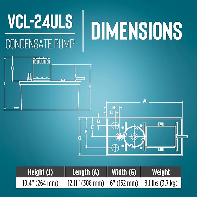 Little Giant VCL-24ULS 115 Volt, 1/18 HP, 270 GPH, Automatic Condensate Removal Pump with 1-Gallon Tank and Safety Switch, 6-Ft. Cord, Black, 553201