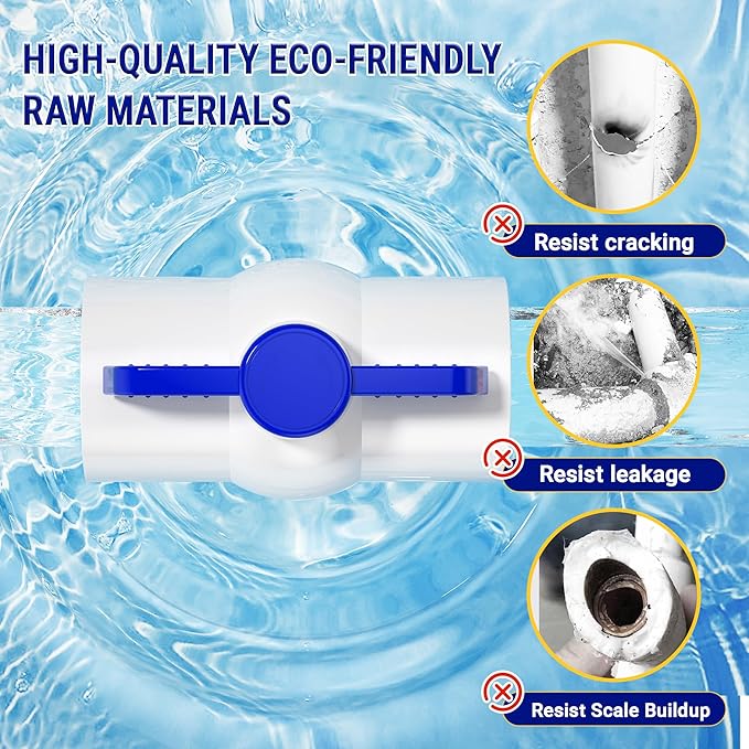20PCS 1/2" PVC Ball Valves, 1/2" PVC Ball Valve Threaded (NPT), Blue T-handle with Shut-Off Valves Socket for Water Project, Swimming Pool, Sprinkler Lines, Outdoor Plumbing & Irrigation System