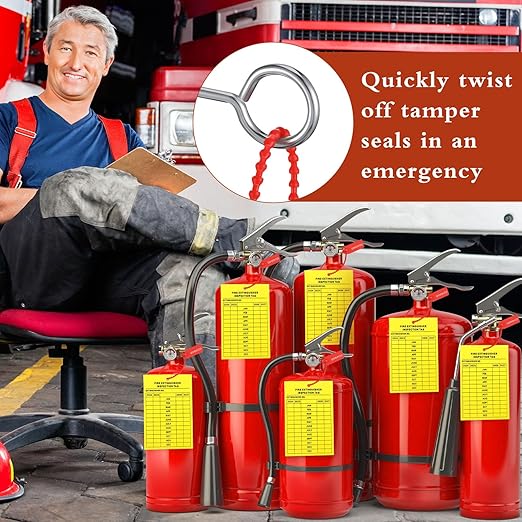 Chunful Fire Extinguisher Inspection Tags Set Including 2025-2028 Maintenance Plastic Tamper Seals Fire Extinguisher Pull Pins Numbered Security Tags with Handheld Hole Puncher(151 Pieces)