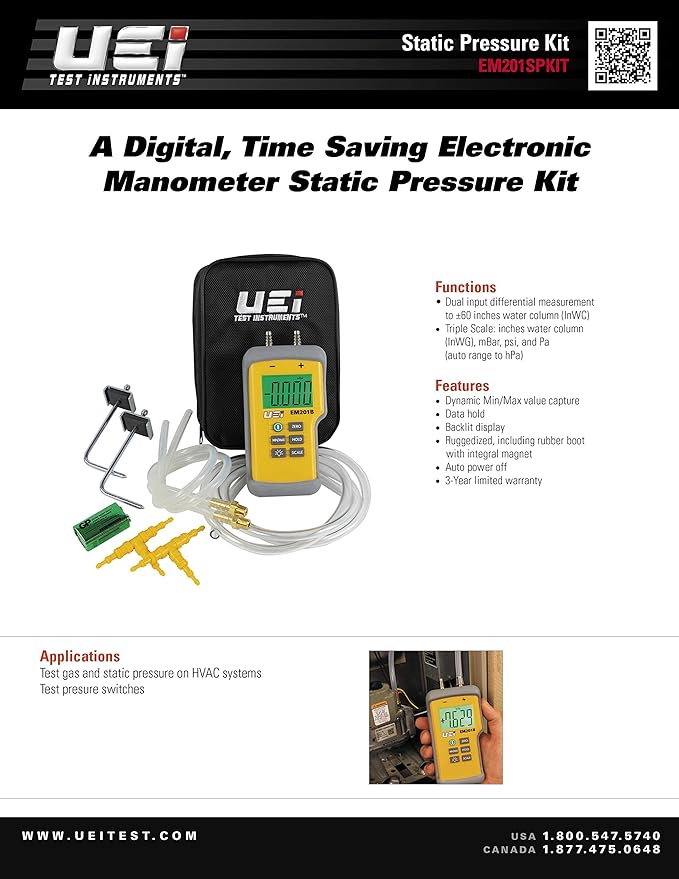 UEi Test Instruments Em201Spkit Static Pressure Kit