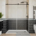 Semi-Frameless Sliding Shower Door - 56 to 60 Inch Adjustable Width x 76 Inch High, 6mm Coated Tempered Glass with Easy Clean, One Fixed & One Sliding Panel, Stainless Steel Round Rail, Matte Black
