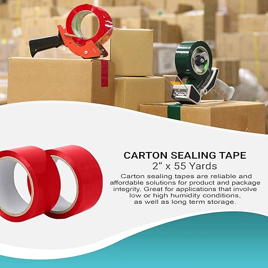 APQ 36 Rolls of Red Carton Sealing Tape 2" x 55 yds. Thickness 2 Mil. Acrylic Packaging Tape for Wrapping, Packing, Shipping, Moving Boxes. Acrylic Emulsion Adhesive. No Weathering, Yellowing.