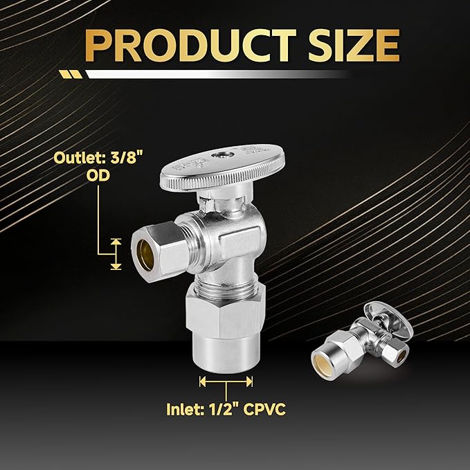 40-Pack Foskan CPVC Angle Stop Valve,1/4 Turn Shut off Valve 1/2" CPVC x 3/8" OD,Chrome Plated Brass