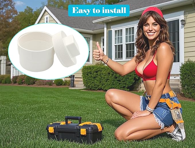 PVC Cleanout Plug, 6" Inch NPT Male Threaded Flush Sewer Cleanout Cap Cover Adapter PVC DWV Pipe Fitting Attached to Sewer and Drain Pipe for Plumbing Drainage Piping Systems