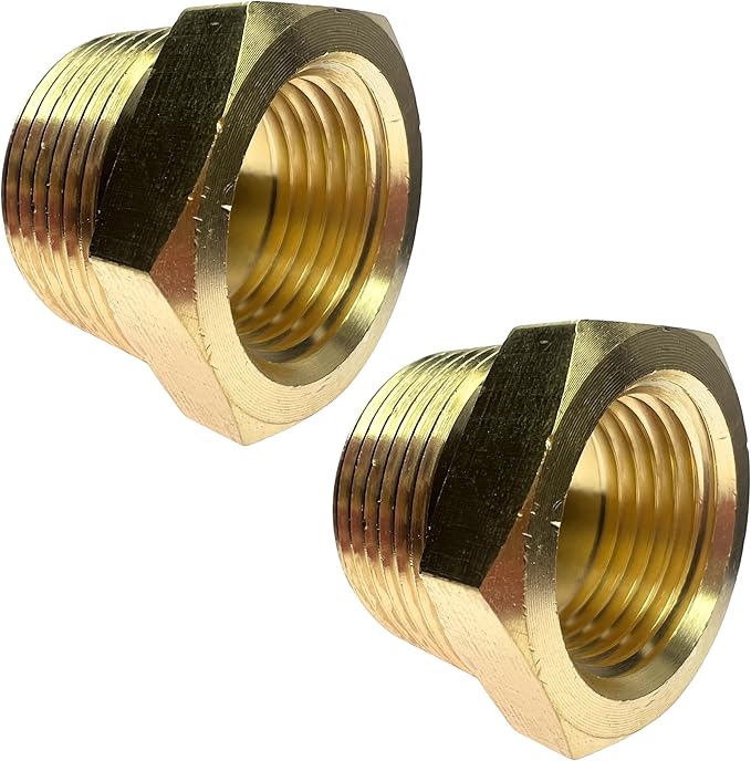 2pcs 3/4" NPT Male x 1/2" NPT Female Brass Reducer Hex Bushing Threaded Fitting Adapter by CX WONDERLAND