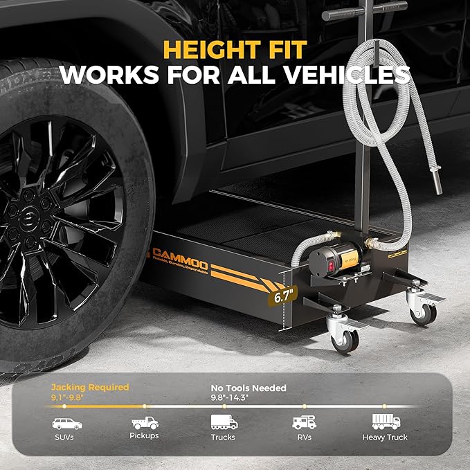 20 Gal Electric Oil Drain Pan, 110V High-Flow Pump, 9.8 FT Hose, 200 W Motor, 2 Locking Swivel Casters and 2 Directional Wheels Stable, Folding Handle, Heavy-Duty for Trucks, RVs, SUVs, Black