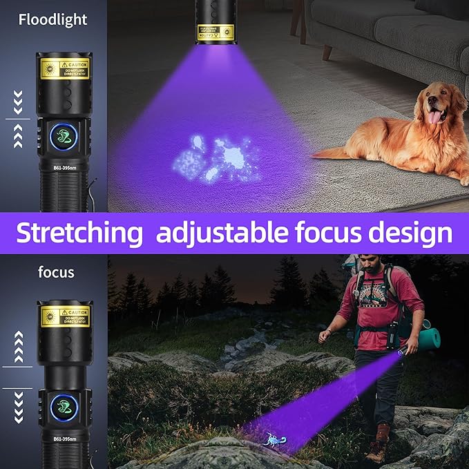 DARKBEAM UV Flashlight Black Light LED 395 NM, Ultraviolet Flashlights, Rechargeable USB-C Woods Lamp, Water Resistant Focusable, for Leak Detection and Curing UV Resin
