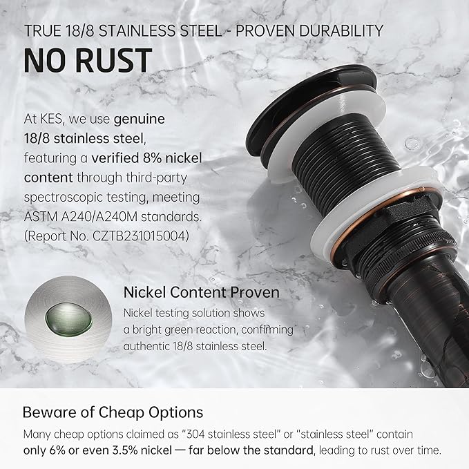 KES Bathroom Sink Drain Without Overflow Vessel Sink Lavatory Vanity Pop Up Drain Stopper Oil Rubbed Bronze, All Metal Rustproof Brass and 304 Stainless Steel, for 1.6"-1.9" Sink Hole, S2008D-ORB