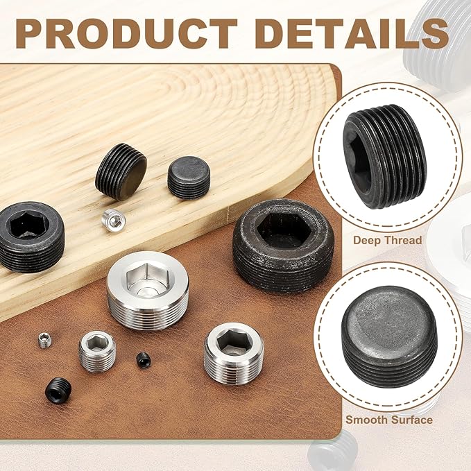 Pipe Plug Carbon Steel Internal Hex Thread Socket Pipe Plug Fitting - Fitting for (Sealing Port - Air Tanks - Water Outlets) 1 Inch NPT Male & 6 Pack