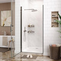 Frameless Hinged Shower Door with Pivot - 34 Inch Wide x 72 Inch High, 1/4" (6mm) Clear Tempered Glass, Reversible Inswing or Outswing Door, Easy-Clean Hydrophobic Coating, Brushed Nickel Finish