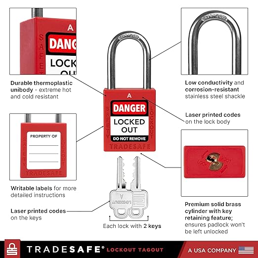 TRADESAFE Lockout Tagout Station with 20 Loto Locks Keyed Alike Unlimited, 6 Lockout Hasps, 60 Lock Out Tags, Lock Out Tag Out Kit Station, Lock Out Kit Cabinet 22-1/2 x 18 x 3 inches