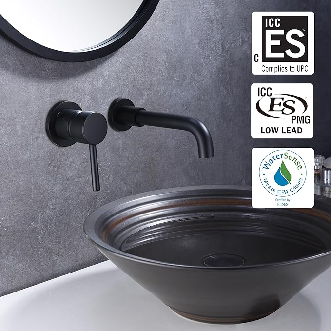 sumerain Black Bathroom Faucet Wall Mount Lavatory Faucet, Left-Handed Single Handle
