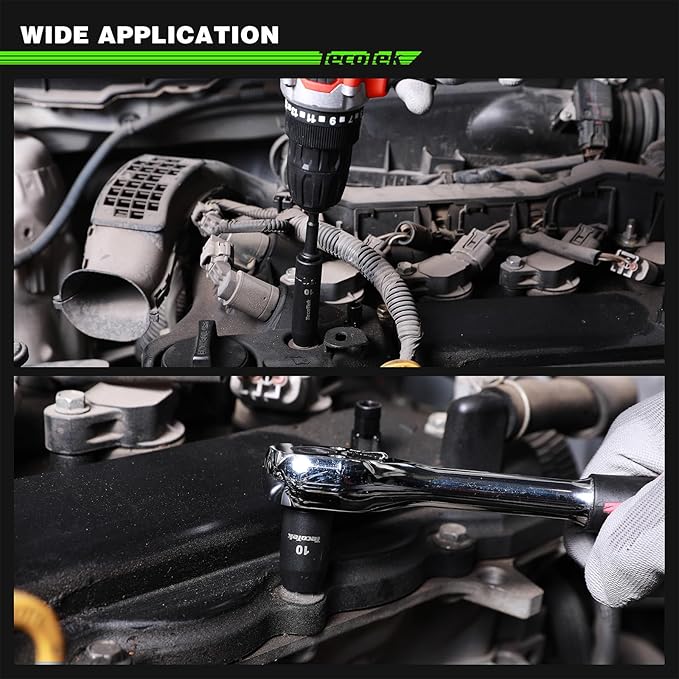 27 Pieces 3/8-Inch Drive 12-Point Metric Impact Socket Set, CR-V, 7mm to 19mm, Standard and Deep, 1/4"-3/8" Drill Adapter