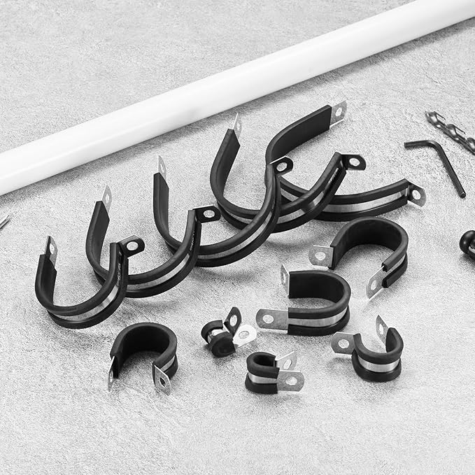 6-Pack Cable Clamps, 1-7/8 inch/ 48 mm 304 Stainless Steel Rubber Cushioned Insulated Cable Clamp R Shape Metal Holder for Tube/Wire/Pipe/Loop Installation
