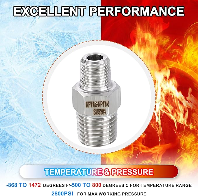 10 Pack 304 Stainless Steel Male to Male Adapter, 1/4" Male NPT x 1/8" Male NPT Hex Nipple Pipe Extension Fitting for Industrial, Automotive, Fluid Transfer, Home Gardening, Water