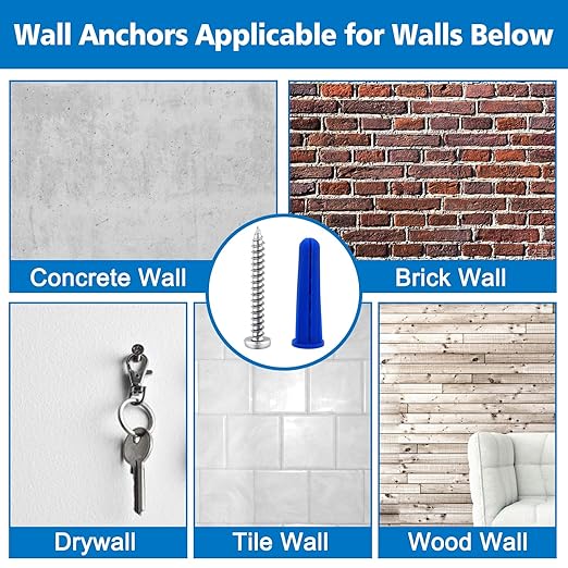 Conical Concrete Wall Anchors and Screws Assortment Kit, 228 Pcs Masonry Anchors with 3PCs Drill Bit,114 Brick Wall Anchors and 114 Self Tapping Screws, Blue