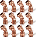 Copper Press Fittings,1/2 inch Copper Coupling 45 Degree Elbow Coupling Zero Lead PxP 1/2 inch x 1/2 inch,12PCS 45-Degree Elbow with 1/2-Inch for Plumbing,OD 5/8”,Use with Hydraulic Press Fitting Tool
