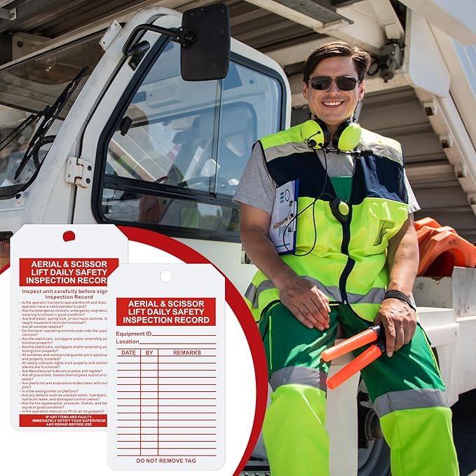 25 Pcs Safety Tags Status Alert Aerial & Scissor Lift Daily Inspection Record Double Sided Inspection Tag for Equipment Status