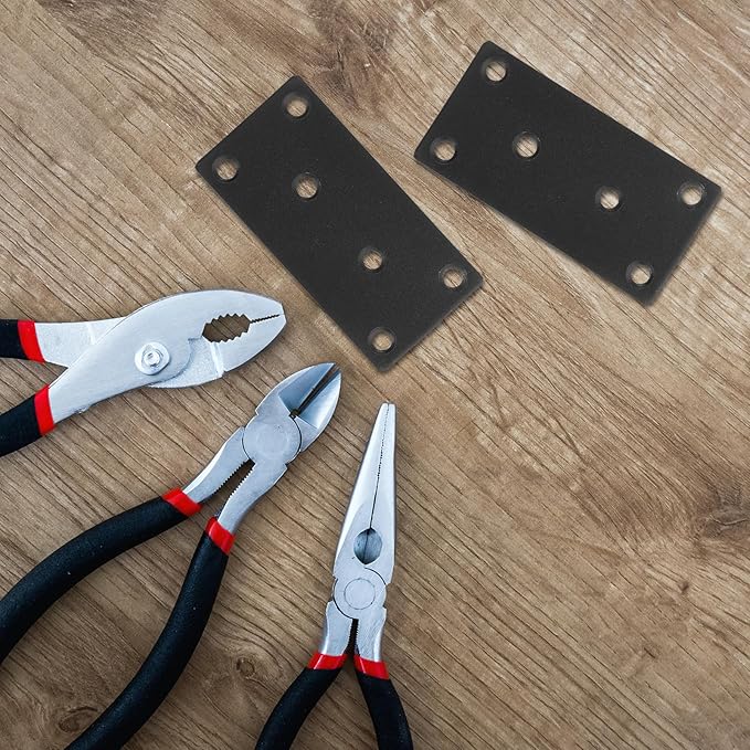 6 Sets Heavy Duty Black Metal Mending Plates with Screws Straight Flat Brackets for Wood Furniture Repair Stainless Steel Reinforcement Plates for Reliable Fixing and Post Fixing