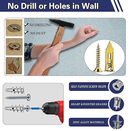 310PCS Self Drilling Drywall Anchors with Screws Kit,5-Sizes Metal Expansion Bolt for Dry Wall,155 PCS Sheetrock Anchors and 155 PCS Screws-No Drill Needed