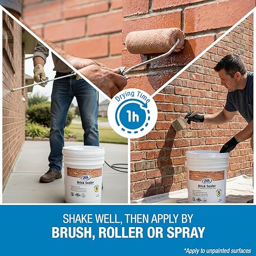 Rainguard Water Sealers Brick Sealer, Penetrating Protection Against Rain and Moisture Damage, for All Brick and Mortar Surfaces, Silane/Siloxane Waterproofer, Natural Finish, Ready to Use, 5 Gallons