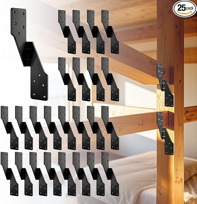 25 Pack Hurricane Ties for Rafters,Hurricane Straps Brackets with Strong Black Powder-Coated,Trusses/Rafters Ties,Rafter Hanger, H2.5A Right Tie 18-Gauge Extruded Steel Black