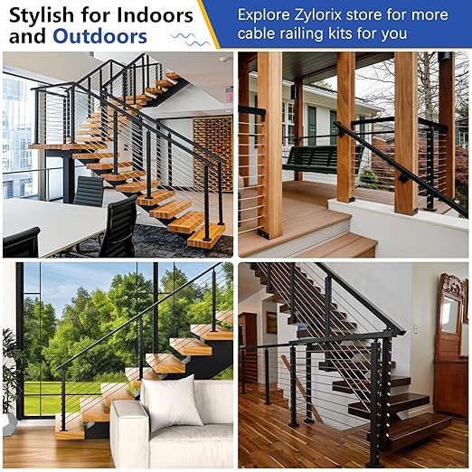 4Pack 8FT T304 Stainless Steel Handrails Black with Extension Connectors End Cap Kits for Cable Railing System Posts Kit, Cuttable Rectangular Handrails Flat Top Rail - 2.36" W x 1.18" H