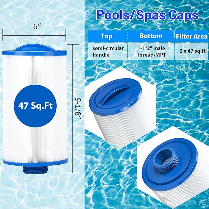 HANXER® 6CH-47 Spa Filter Cartridge Replaces for PTL47W-P4, FC-0315, 6H9-223-01, 03FIL1500, 373043, 60471 Spa Hot Tub Filter, 47 sq.ft, 2 Pack