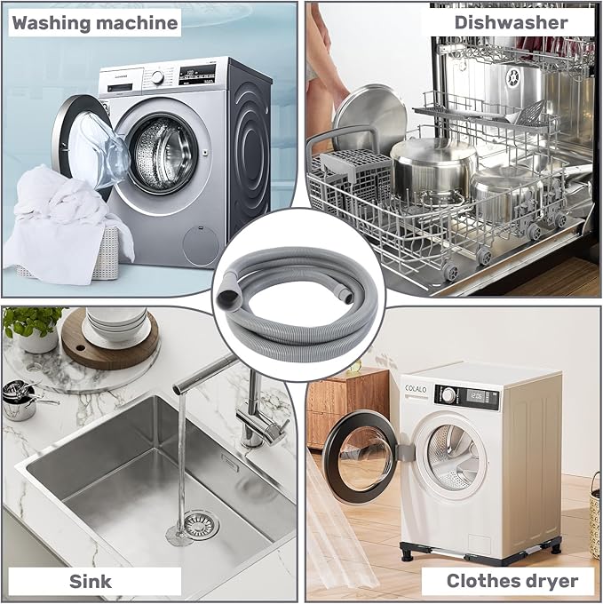 10 FT Washing Machine Drain Hose, Universal Dishwasher Drain Hose Kit, Including a 10 FT Dishwasher Drain Hose Extension, 1 White Extension Joint, 6 Steel Clamps and U-Shaped Elbow Hose Bracketr