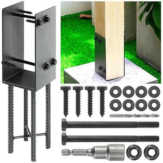 4"x4"(Actual 3.5"x3.5") Stainless Steels U-Shape Post Holder, Wet Concrete Post Anchor, Heavy-Duty Post Base Bracket for Fence, Deck Railing, Wood Gazebo, Pergola (1pack-Dark Gray)