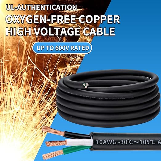 10 Gauge 3 Conductor Electrical Wire 10 AWG 3 Wire Oxygen-Free Copper PVC Stranded 50FT 10/3 Wire for LED Lighting Outdoor Low Voltage Extension Cable (10AWG-3C, 50FT)