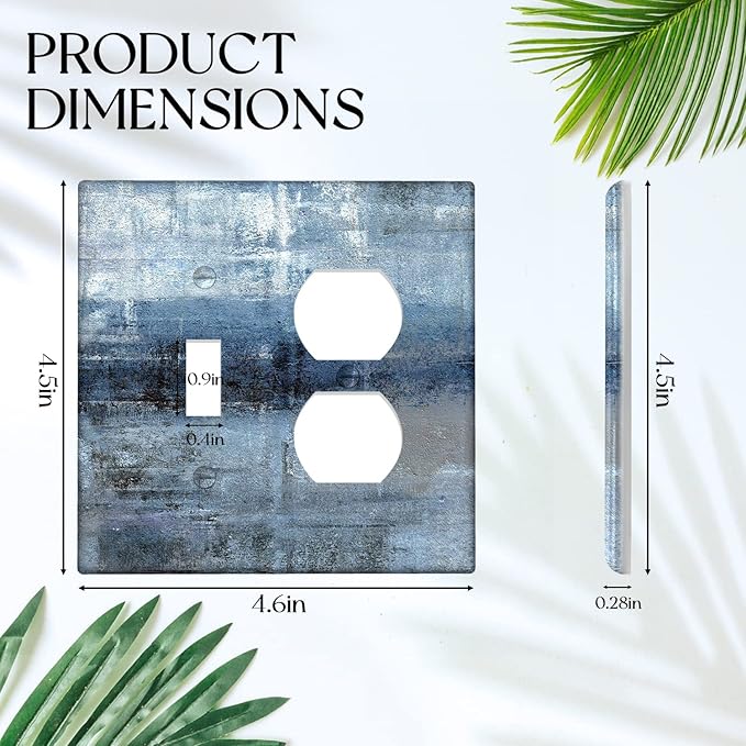 Blue Grey Light Switch Cover 2 Gang Outlet/Toggle Decorative Wall Switch Plates Abstract Art Wallplates Outlets Cover for Kitchen Bedroom Decor