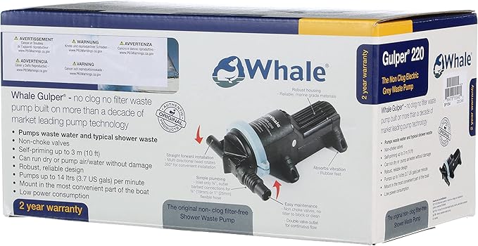 Whale Gulper 220 Graywater Pump - Manages Gray Waste in Boats & RV - 3.5 GPM Flow Rate - 12V/24V