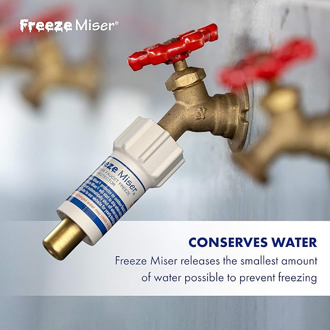 Freeze Miser Outdoor Faucet & Spigot Freeze Protection – Patented Valve Shield, Activates at Water Temperature Below 37°F/3°C – Durable Winter Cover Alternative – Quick Install, Saves Water – 4 Pack