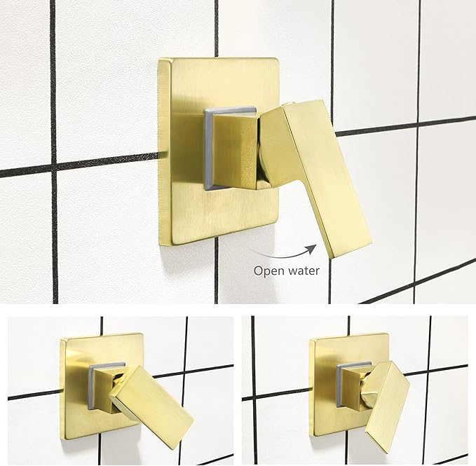 SKOWLL Shower Valve Kit Brushed Gold Shower Handle Valve Trim Kit, Wall Mount Single Function Shower Mixer Control Valve Kit Rough-in Valves Included