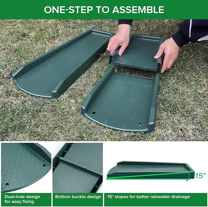 Splash Blocks for Gutters Downspouts, 24" Downspout Extensions for Rain Water Drainage, Thickened Gutter Splash Guard with Fixing Piles(2 Pack, Green)