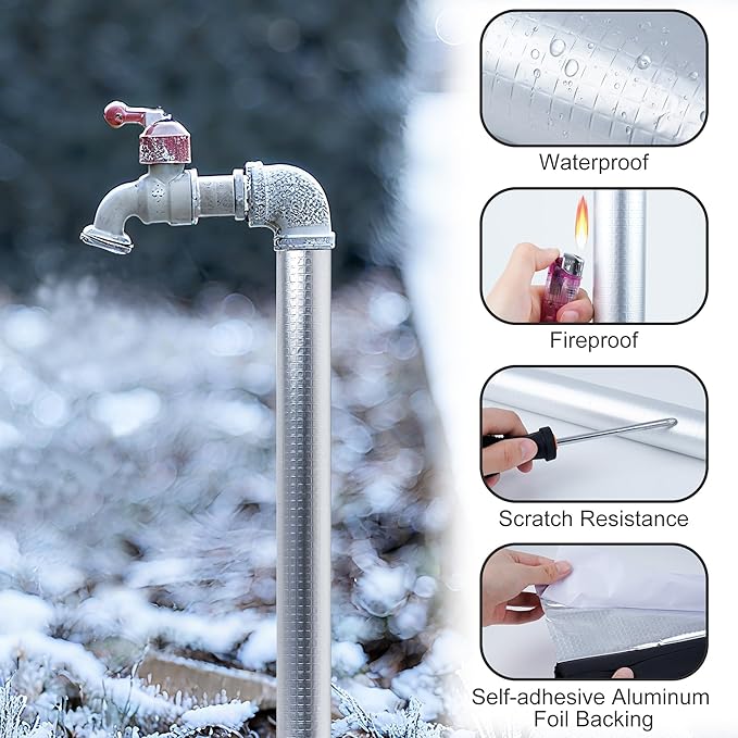 Pipe Insulation Foam Tube,3/4''Self-Adhesive Pre Slit Foam Pipe Covers for Spigot,Winter Outside Pipes,Sprinkler,Water Heater Pipes Freeze Protection,3 Pack