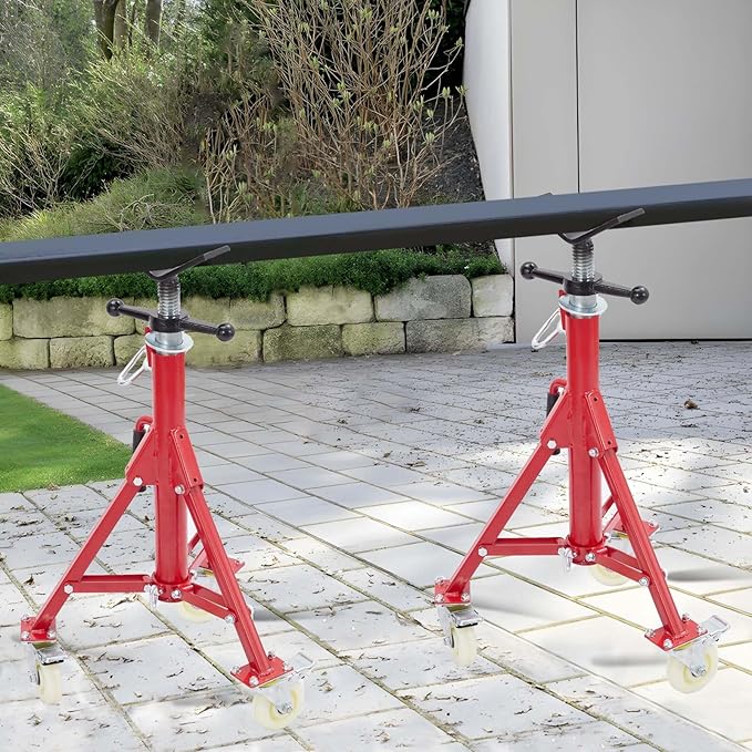 Adjustable Pipe Stand with Wheels, Heavy Duty 2500LBS Folding Welding Stand, 28 to 52 Inch V-Head Pipe Jack Stand for Pipe Welding & Threading