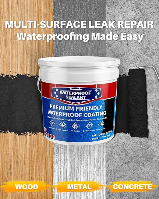 Liquid Water Proof Sealant Coating, 2 Gallon, Roof Leak Repair Coating Black, Water-Based Rubber Waterproof Sealant, Polyurethane Waterproof Coating for Roofs, Foundations, Basements