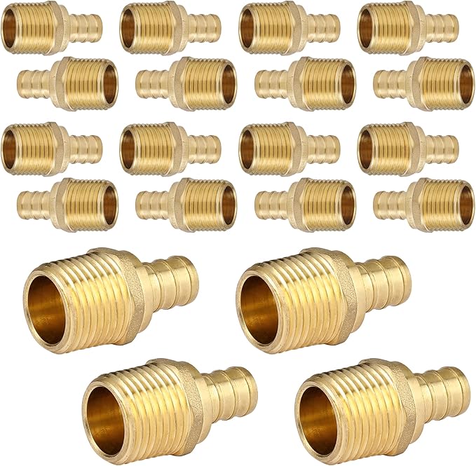 20-Pack HeSun PEX Fittings, 1/2" PEX x 1/2" Male NPT, 1/2 Inch Brass Crimp Male Adapter Fitting, ASTM F1807(PEX1807017-20)