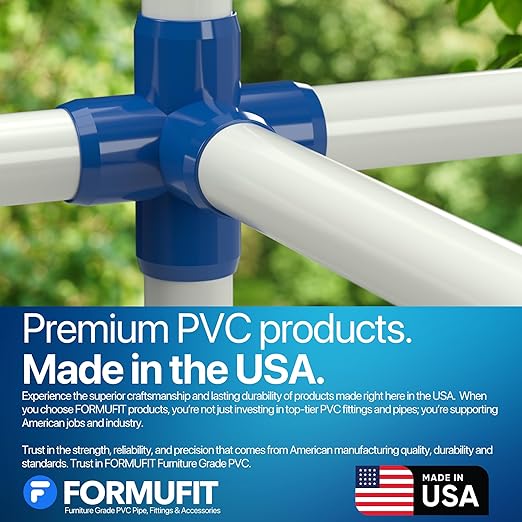 FORMUFIT 1-1/4" 5-Way Cross Furniture Grade PVC Fitting in Blue, Made in USA, UV-Resistant, Impact-Proof, 1.66” Actual Socket Diameter (Pack of 4) - F1145WC-BL-4