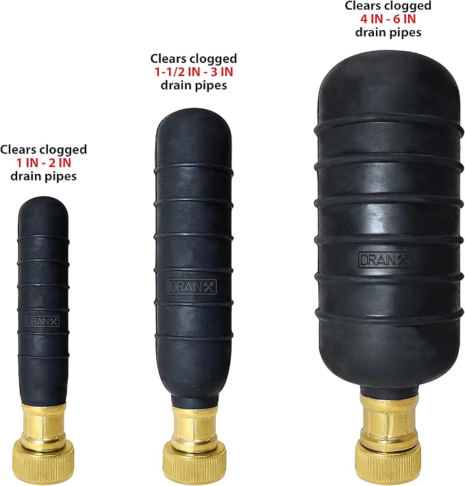 DrainX Hydro Pressure Drain Cleaning Bladder - Fits 1.5" to 3" Drain Pipes - Unclogs Stubborn Blockages in Bathroom Sinks, Shower Drains, Bathtubs, Plumbing Pipes