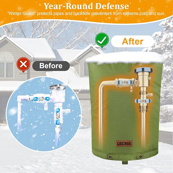 Backflow Preventer Cover (5°F) Heavy-Duty 5-Layer Insulated Enclosure, Freeze & All-Weather Protection for Outdoor Pipe, Irrigation Sprinkler Valve, Well Water Pump & PVB, 18" Wx34 H Green