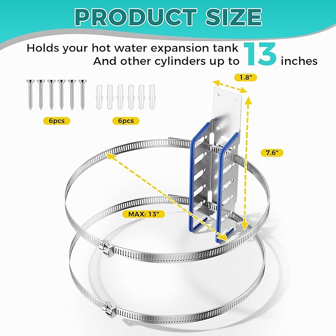 Quickstrap Expansion Tank Mounting Bracket, Thermal Expansion Tank Support, Water Tank Bracket Holds up to 5-Gallon Water Heater Tanks & 13-Inch Diameter Cylinders (1 Set)