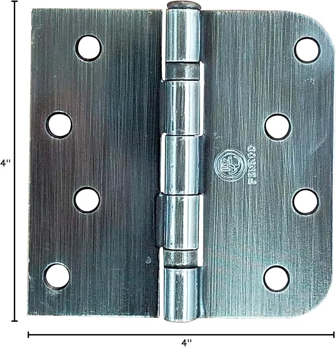 Hinge Outlet 4 Inch with 5/8 Inch Square Radius Ball Bearing Door Hinges, Heavy-Duty Steel, Removable Pin (Antique Brass, 2 Pack)