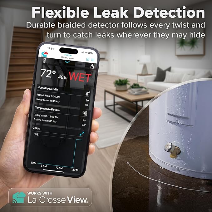Leak Geek Area Detection Wi-Fi Alert System with The Bridge Gateway and Water Leak Area Detection Sensor with 76-inch Cable