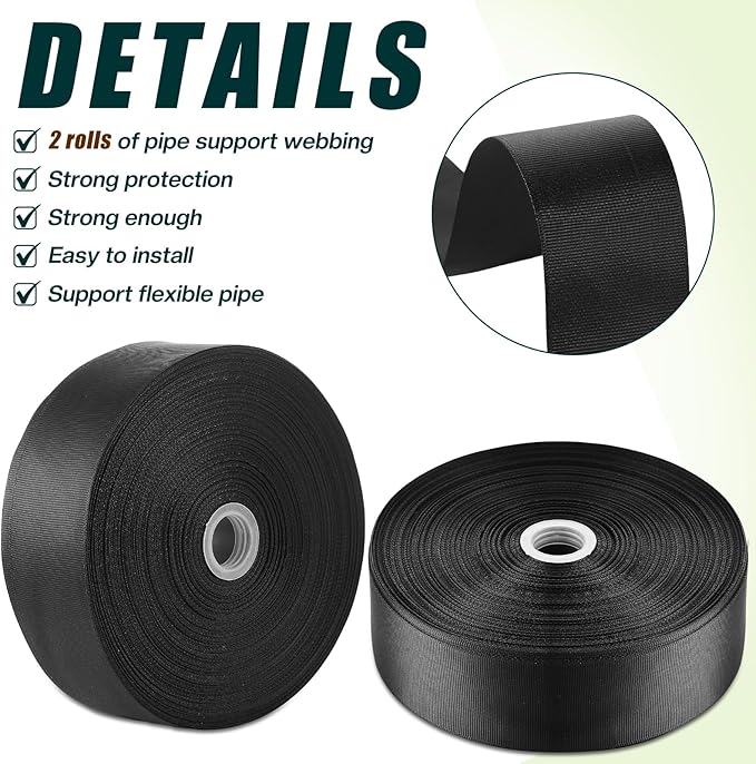 Frienda 2 Rolls Duct Strap Duct Support Webbing Wide Webbing Strap Support Belt Heavy Duty(400 ft X 1.97 Inch,Black)