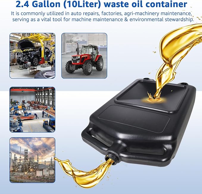 HKTE 2.4Gallon（10L） Oil Drain Pan, HDPE, Low Profile, Durable polyethylene,for All Vehicle Types - Cars, Trucks, SUVs