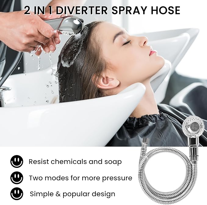 Professional Salon Shampoo Bowl Faucet for Home, Chrome Hose Replacement Set, Sprayer With Vacuum Breaker, Bath Accessories